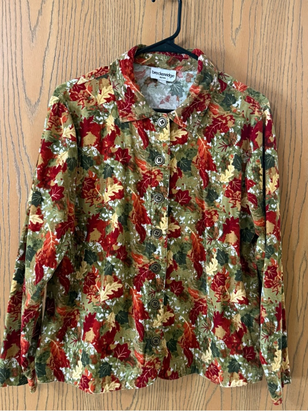 Breckenridge Petite Corduroy Jacket with Autumn Leaf Print - Red, Green, Gold